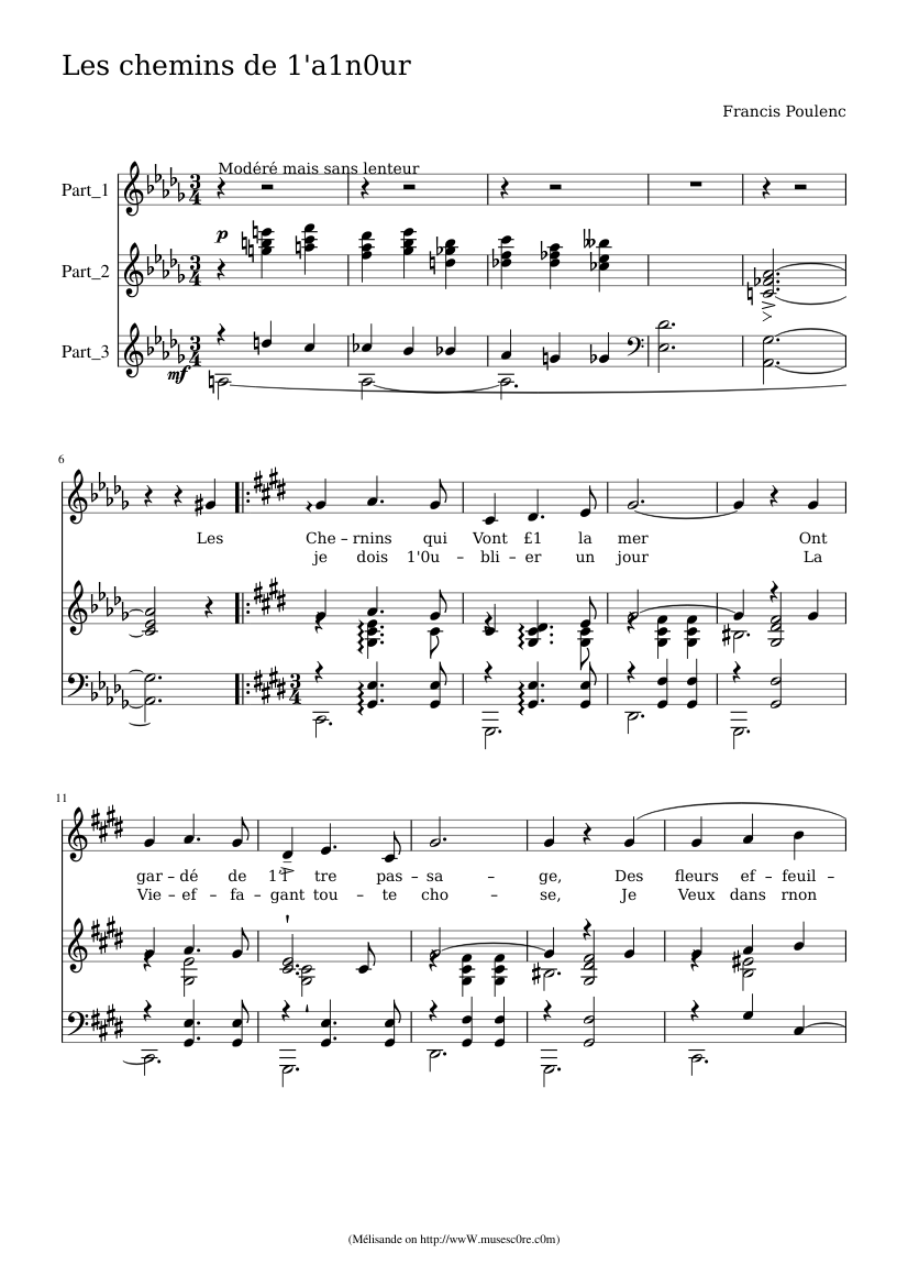 Poulenc Les Chemins De L Amour Sheet Music For Vocals Choral Musescore Com