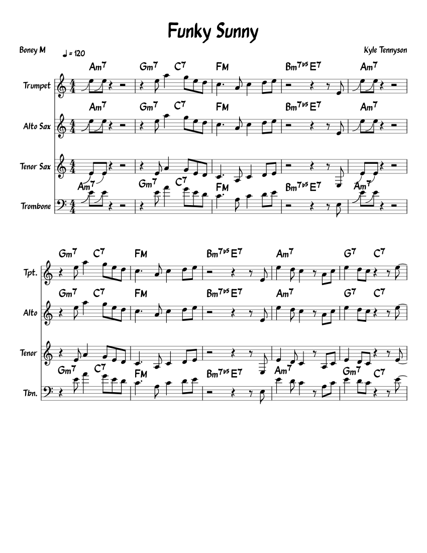 Funky Sunny Sheet music for Trombone, Saxophone alto, Saxophone tenor ...