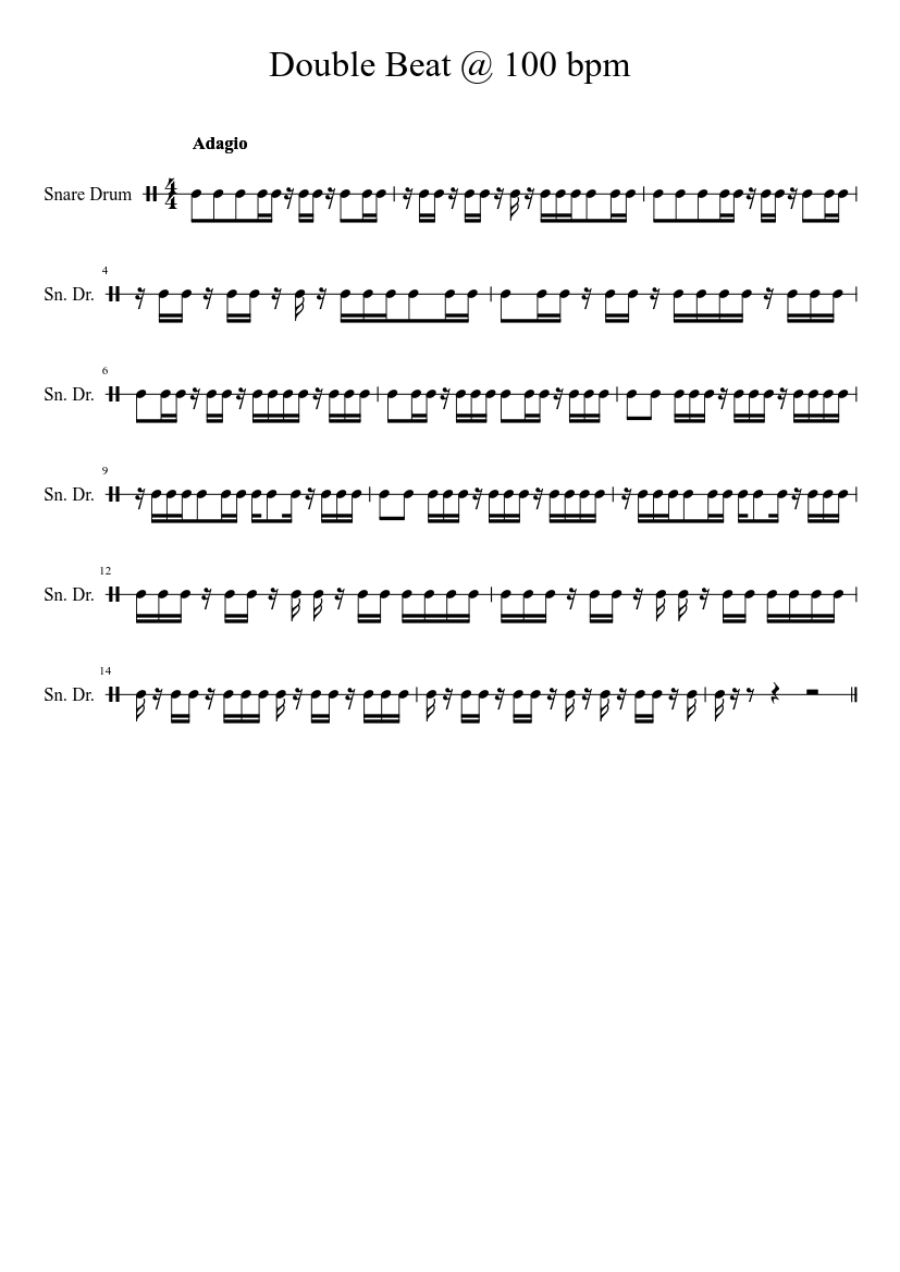 Double Beat @ 100 bpm Sheet music for Snare drum (Solo) | Download and  print in PDF or MIDI free sheet music | Musescore.com