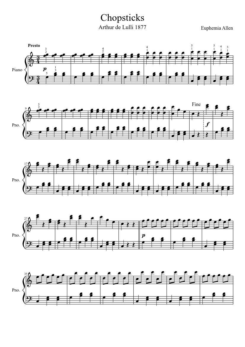 Chopsticks Sheet music for Piano (Solo) | Musescore.com