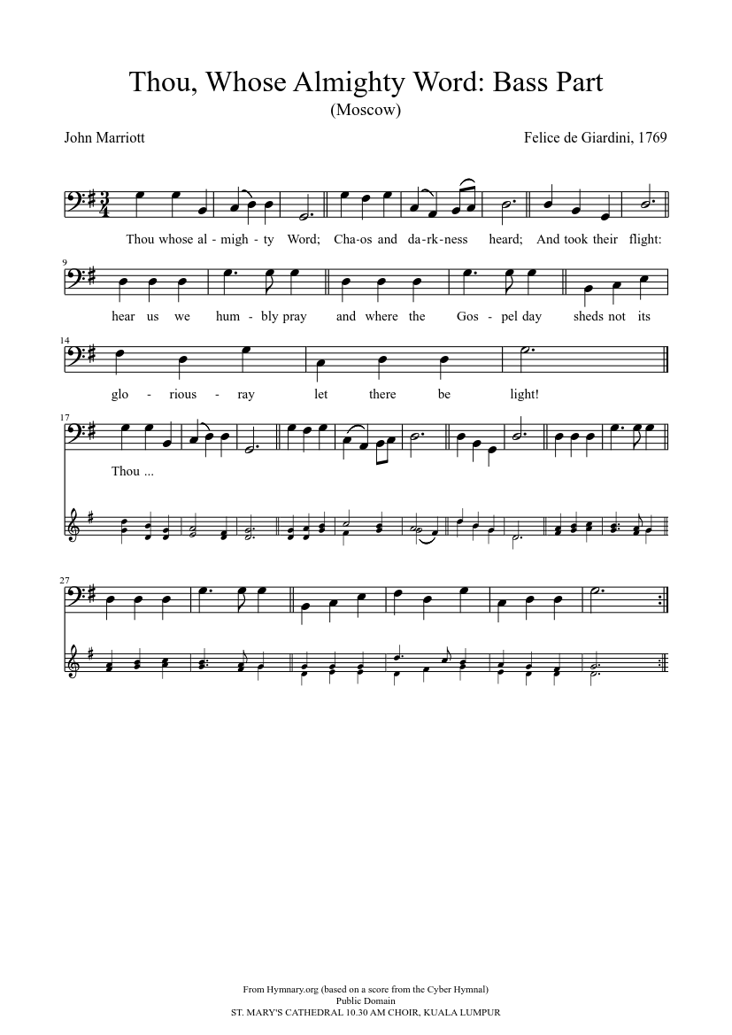 Thou Whose Almighty Word (Moscow): Bass Part