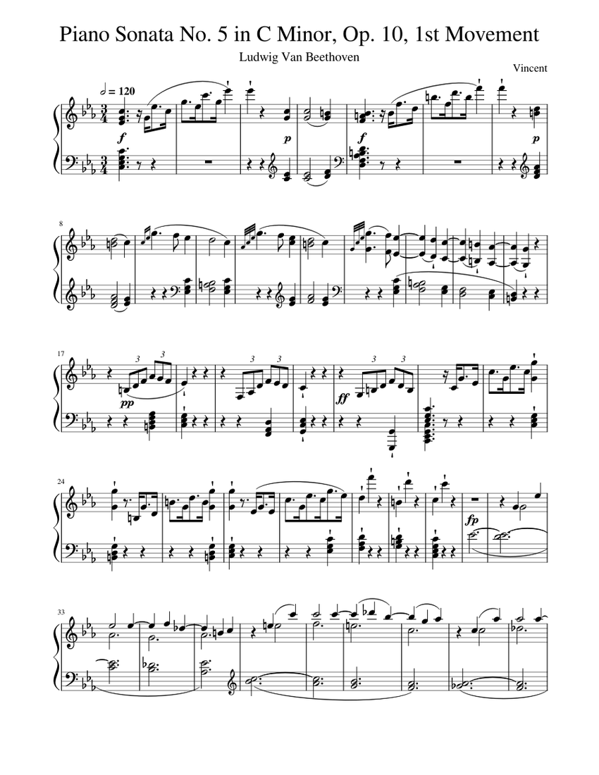 Beethoven - Piano Sonata No. 5 in C Minor, Op. 10, 1st Movement Sheet music  for Piano (Solo) | Musescore.com