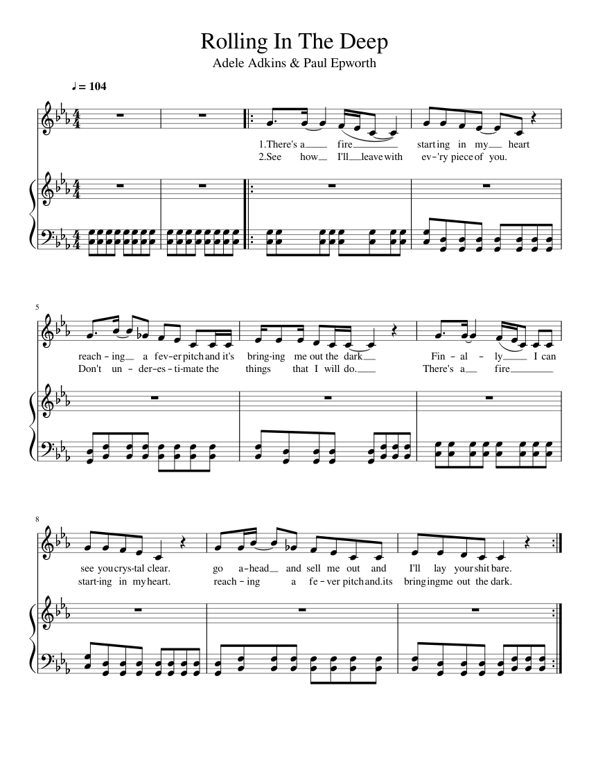 Rolling In The Deep Sheet music for Piano, Vocals (Piano-Voice) |  Musescore.com