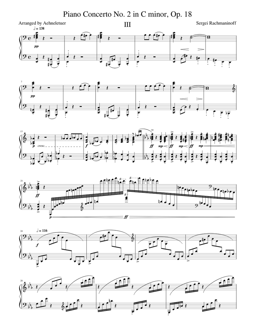 Rachmaninoff] Piano Concerto No. 2, 18 (3rd Movement) Sheet for Piano (Solo) | Musescore.com