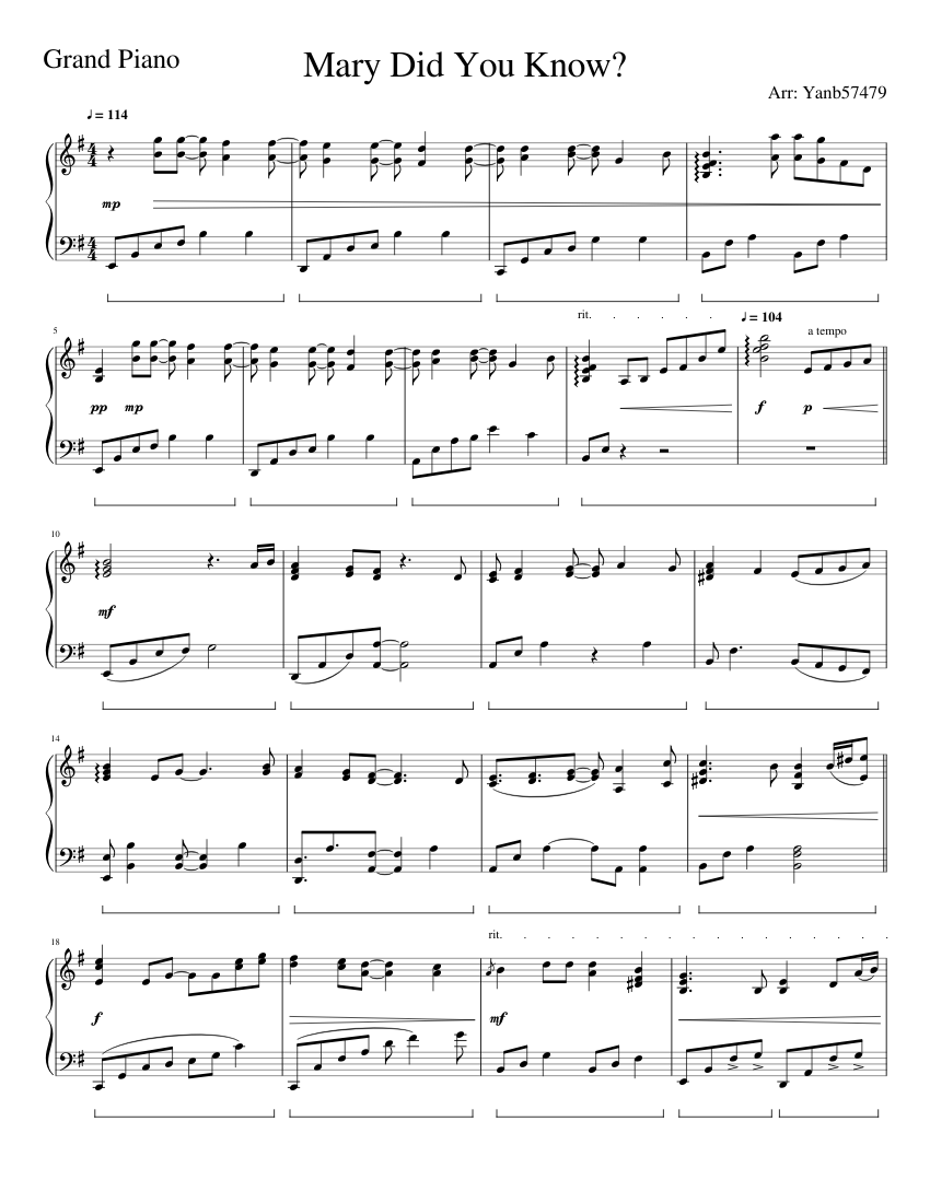 Mary Did You Know Sheet Music For Piano Solo Musescore Com