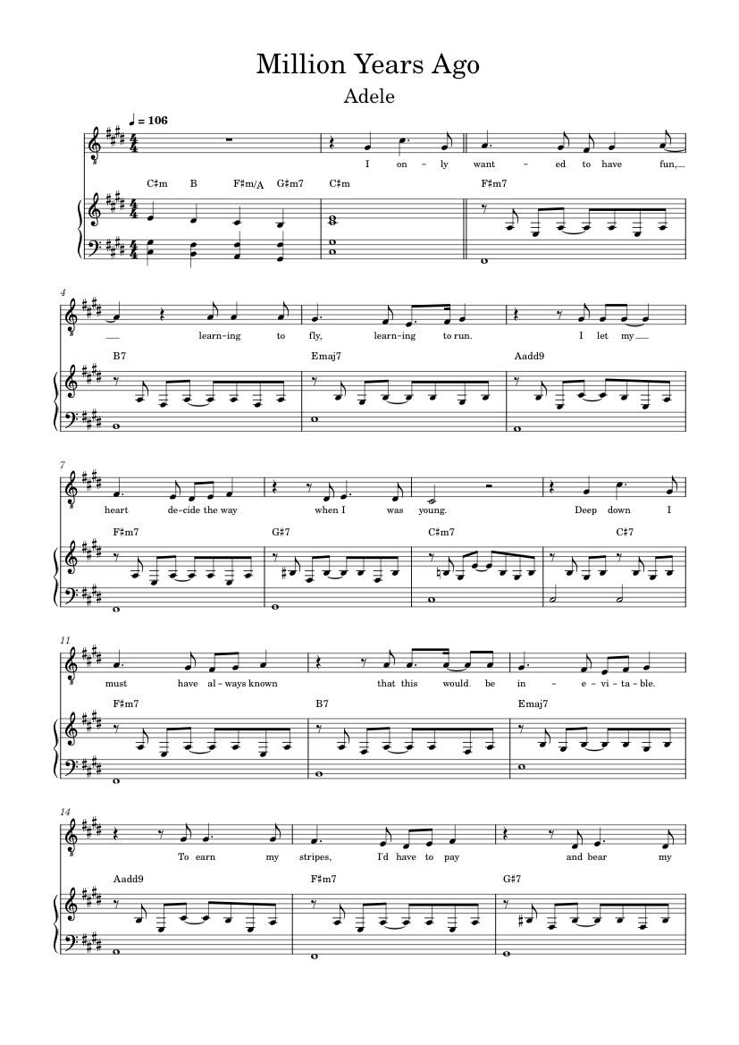 Million Years Ago – Adele Sheet music for Piano, Vocals (Piano-Voice) |  Musescore.com