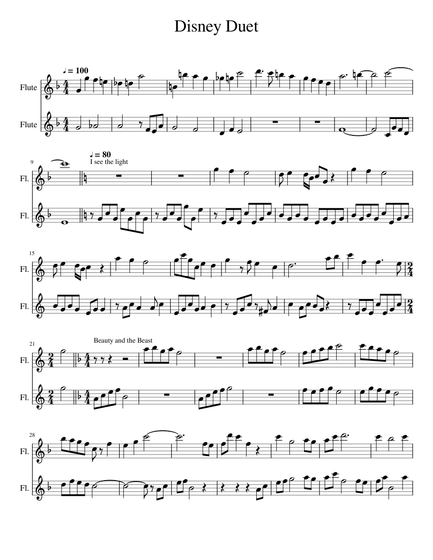 Disney Duet Sheet Music For Flute Woodwind Duet