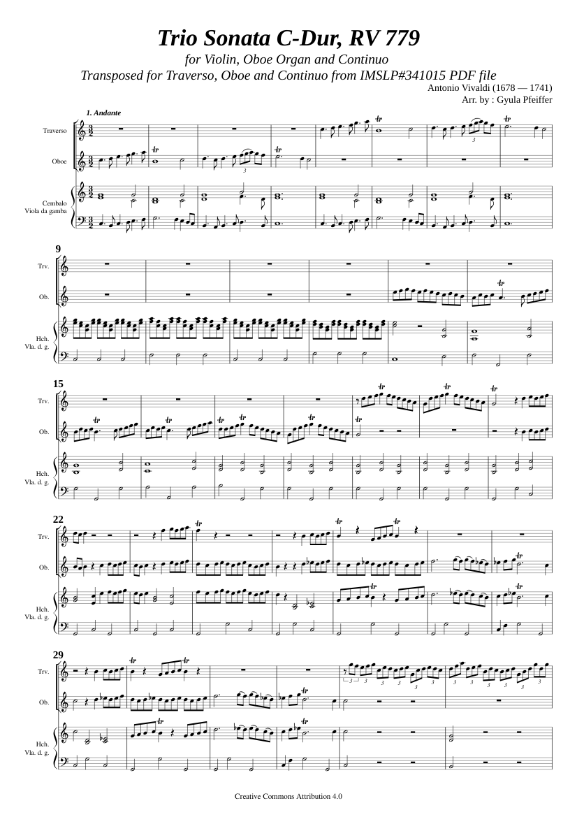 Vivaldi, A. _ Trio Sonata C-Dur, RV 779 [Trv, Ob, Continuo] Sheet music ...