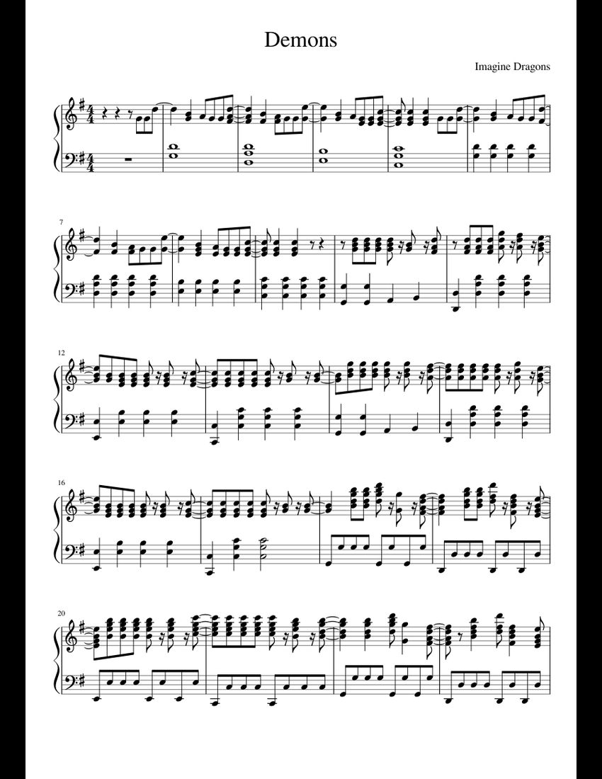 Demons (Imagine Dragons) Sheet Music For Piano (Solo) | Musescore.com