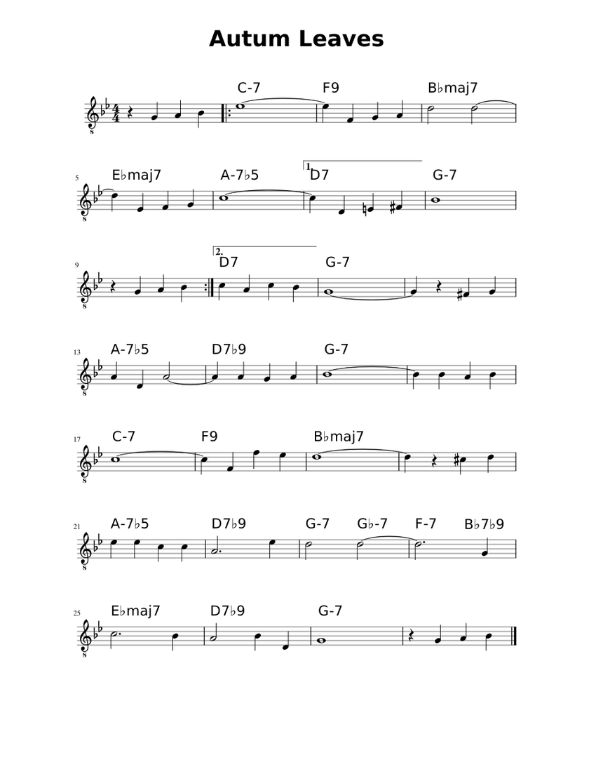 Autum Leaves (Real Book) Sheet music for Guitar (Mixed Duet)