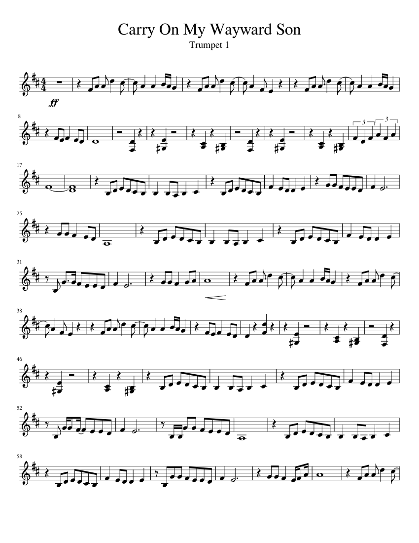 Carry On My Wayward Son Sheet music for Trumpet in b-flat (Solo) |  Musescore.com