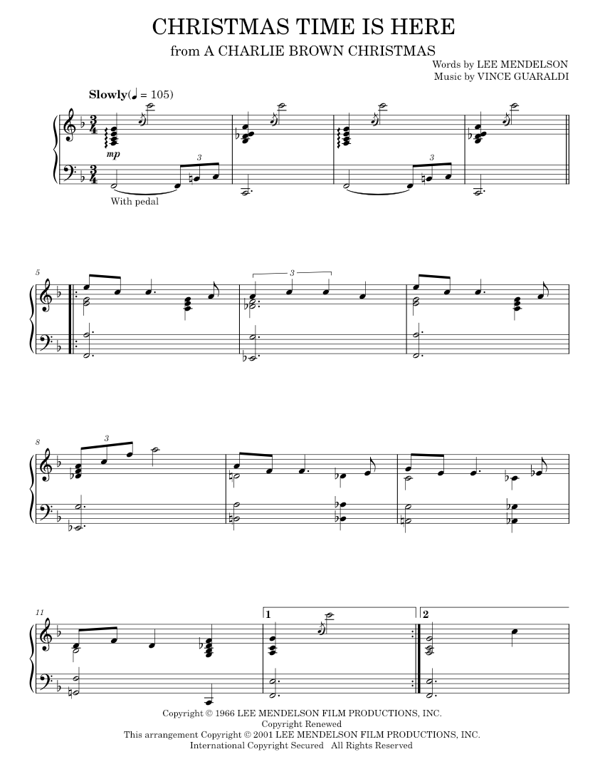 christmas time is here Sheet music for Piano by Vince Guaraldi Official ...