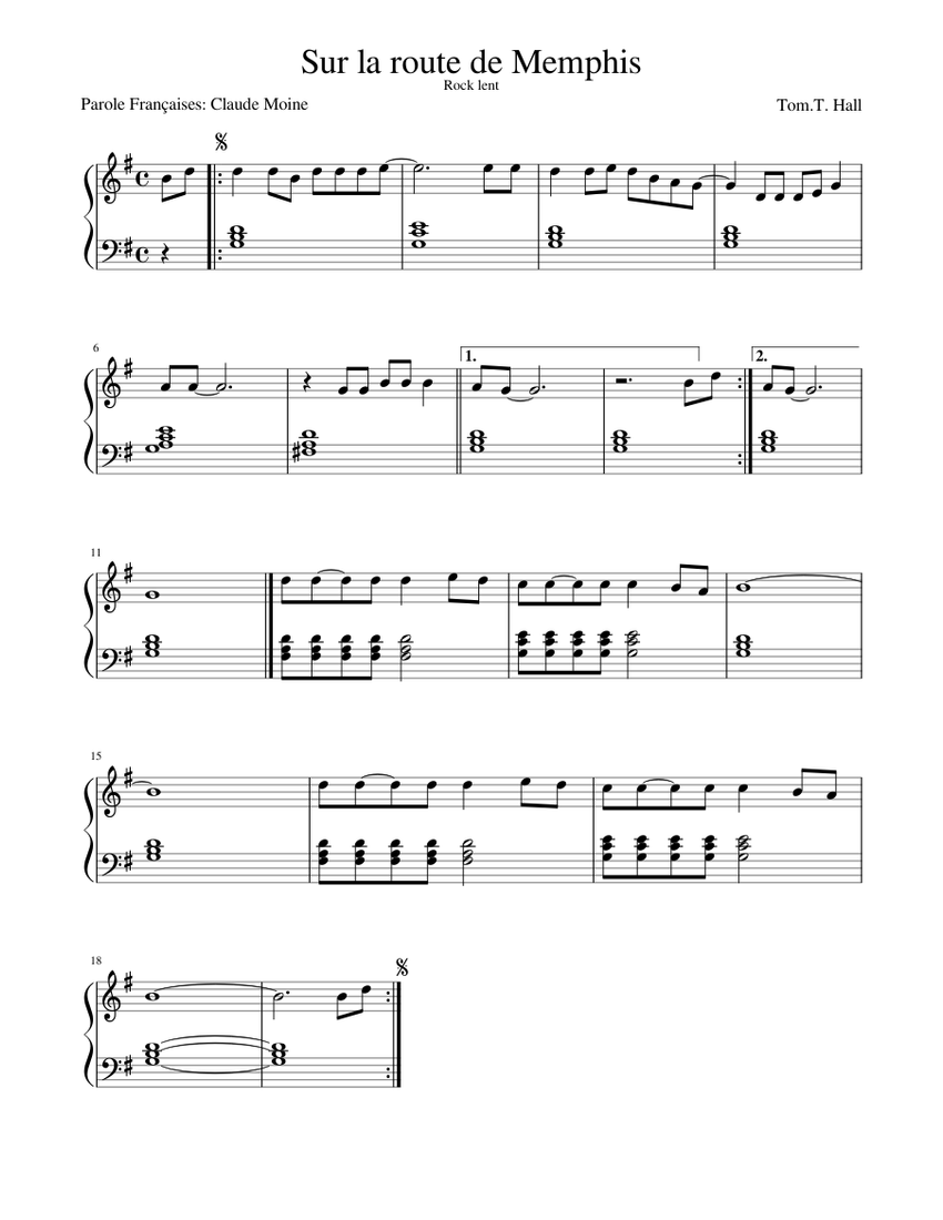 Sur la route de Memphis Sheet music for Piano (Solo) | Musescore.com