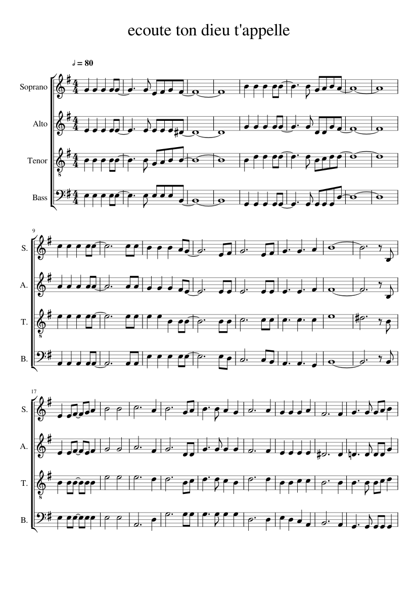 Ecoute ton Dieu t'appelle Sheet music for Soprano, Alto, Tenor, Bass voice  (Choral) | Musescore.com