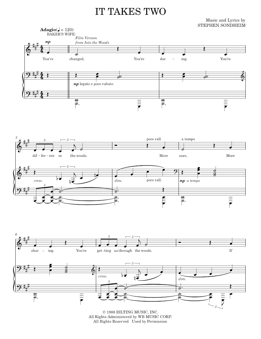 It Takes Two Film Version From Into The Woods Sheet Music For Piano Vocals By Stephen 