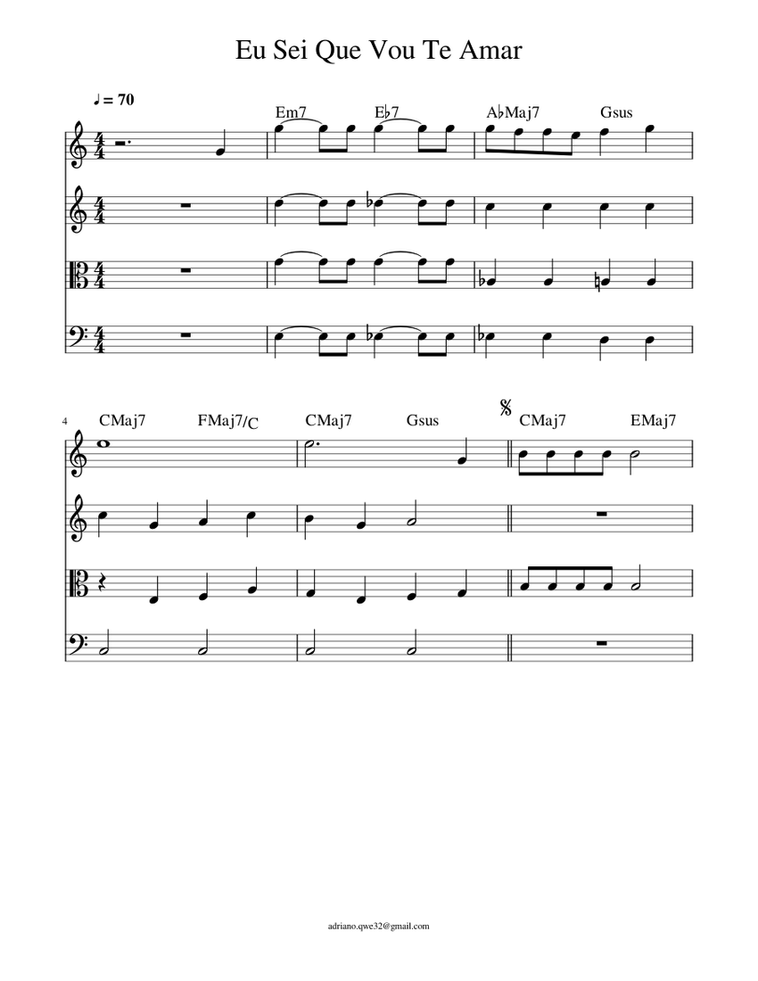 Eu Sei Que Vou Te Amar Sheet Music For Piano Violin Cello Viola Piano Quartet Musescore Com eu sei que vou te amar sheet music for