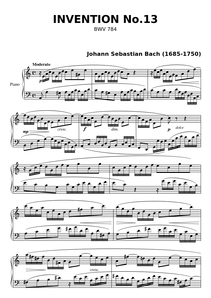 Bach Invention 13.pdf INVENTION No.13 (J.S.Bach) Sheet music for Piano (Solo) | Musescore.com