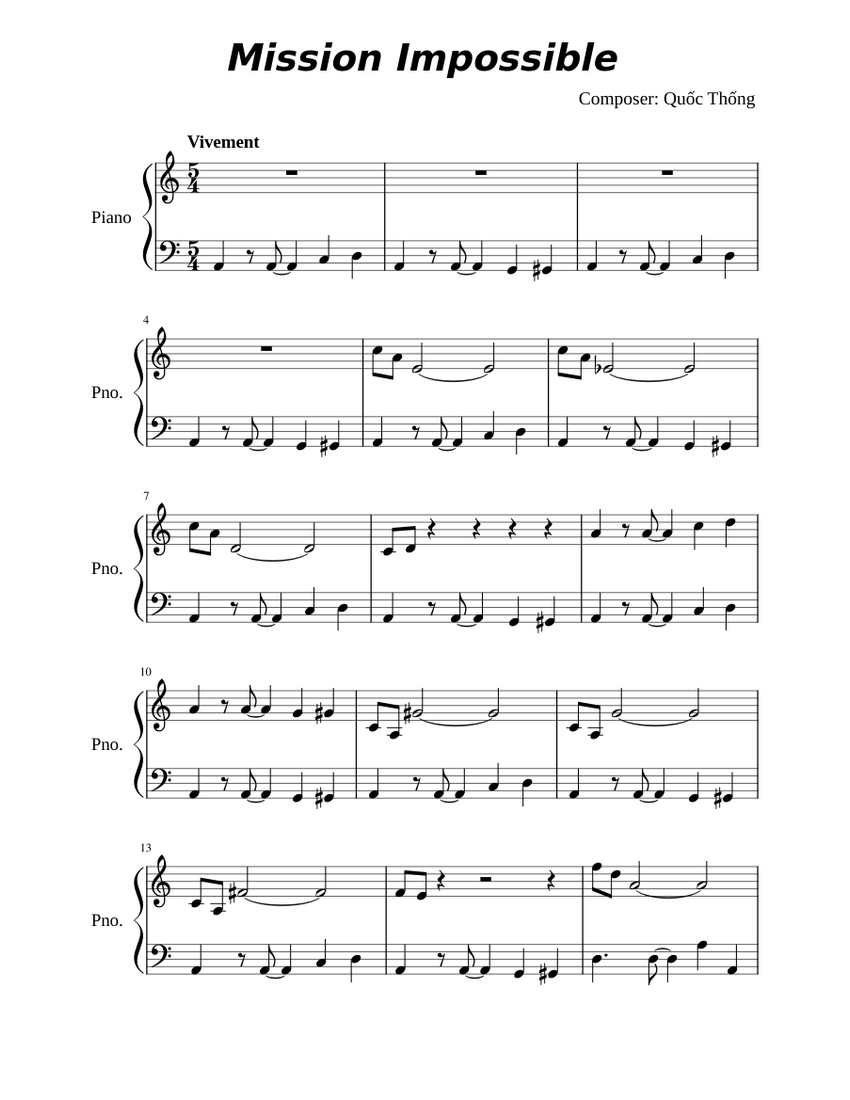 Mission_Impossible Sheet Music For Piano (Solo) Easy | Musescore.com