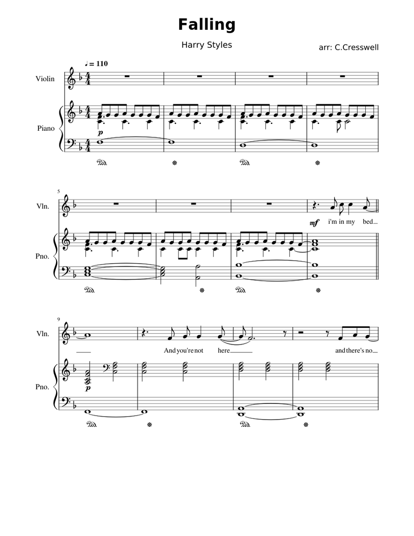 Falling_-_Harry_Styles Sheet music for Piano, Violin (Solo) | Musescore.com