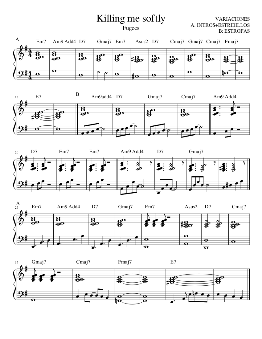Killing me softly Sheet music for Piano (Solo) | Musescore.com