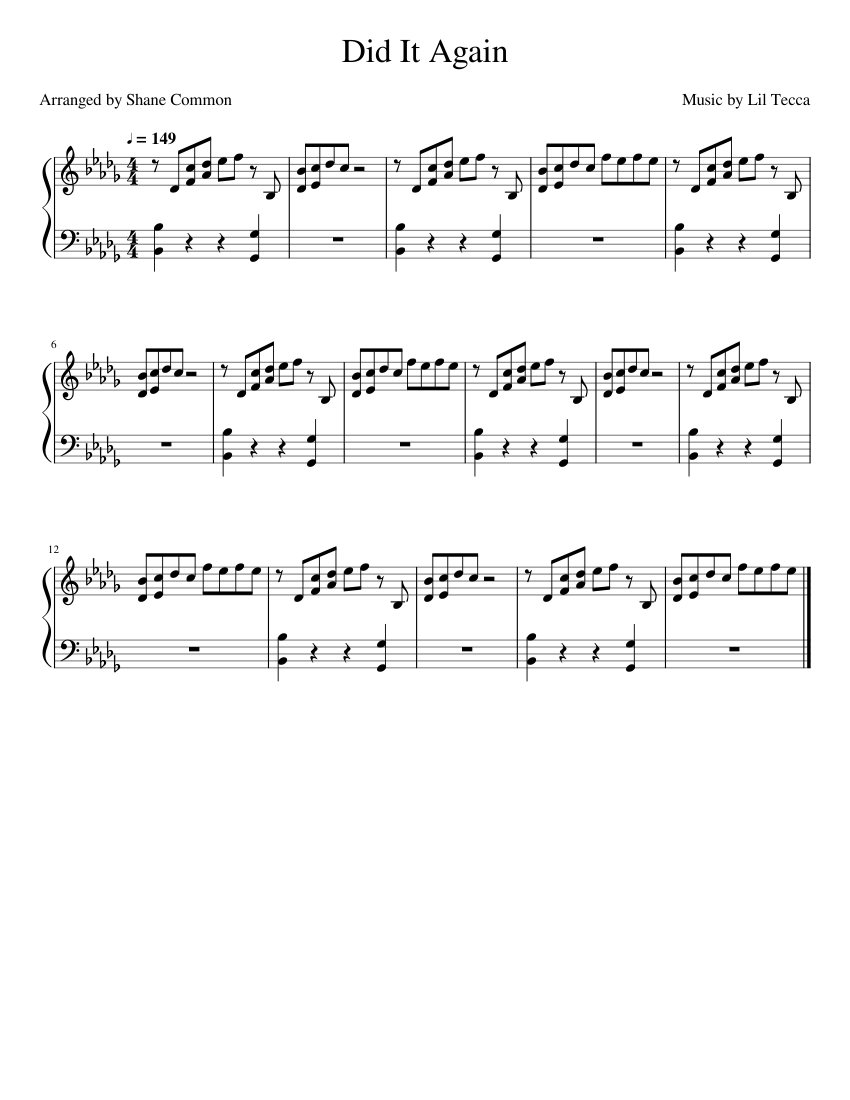 Did It Again - Lil Tecca Sheet music for Piano (Solo) | Musescore.com