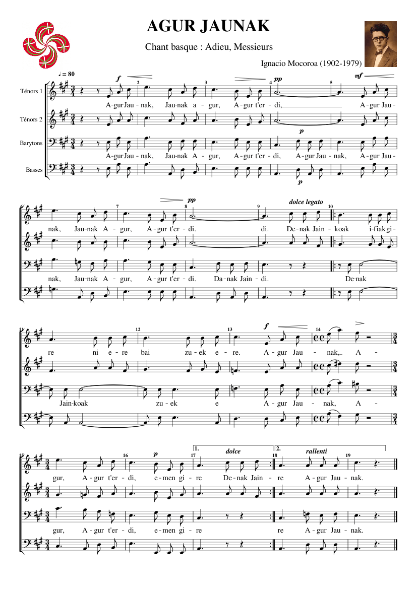Agur Jaunak - Ignacio Mocoroa (TTBB MuseScore)