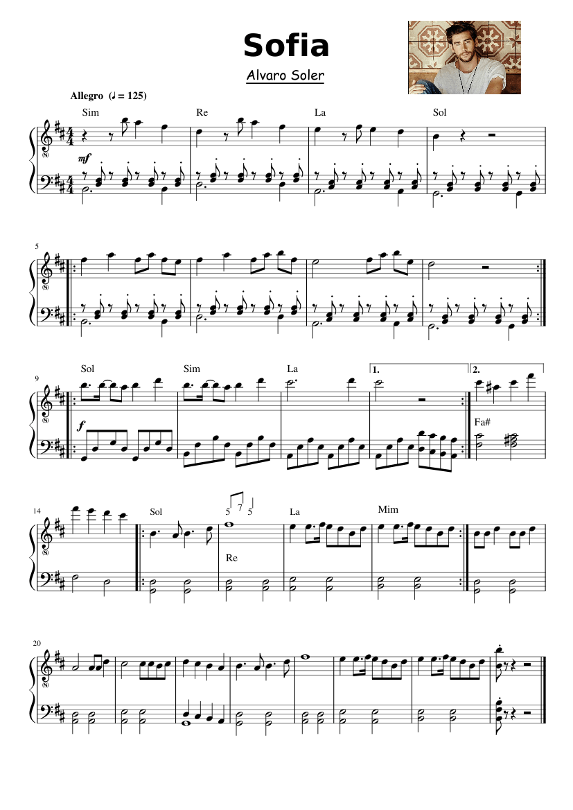 Sofia - Alvaro Soler (Piano Sheet Music) Sheet music for Piano (Solo) |  Musescore.com