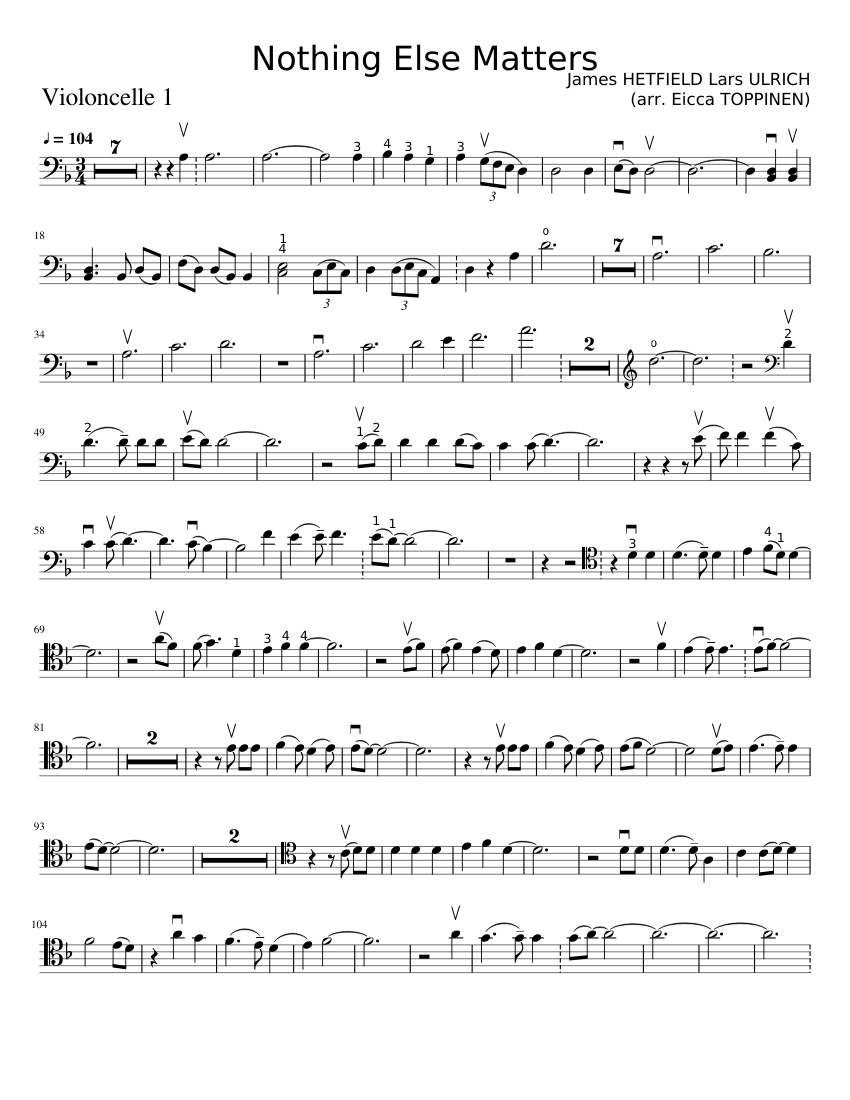 Nothing Else Matters Apocalyptica EASY PARTS Violoncelle 1 Sheet music for  Cello (Solo) | Musescore.com