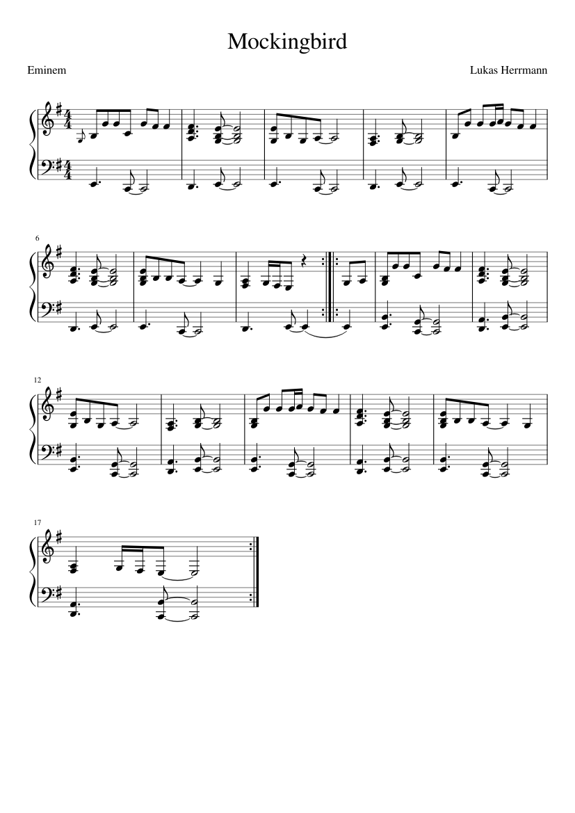 Mockingbird Sheet Music For Piano Solo Easy 