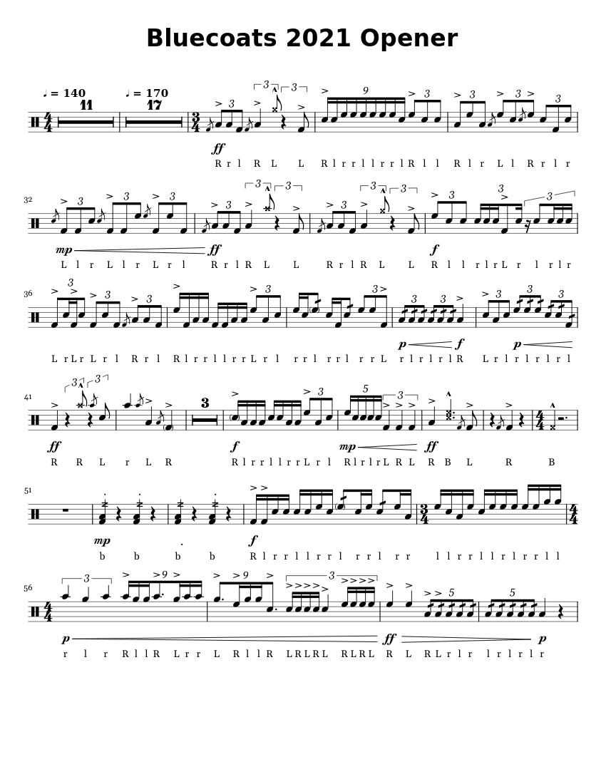 Bluecoats_2021_Opener Sheet music for Tenor Drum (Solo) | Musescore.com