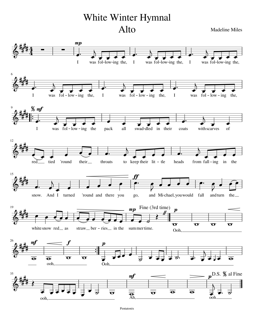 Download and print in PDF or MIDI free sheet music for White Winter Hymnal ...