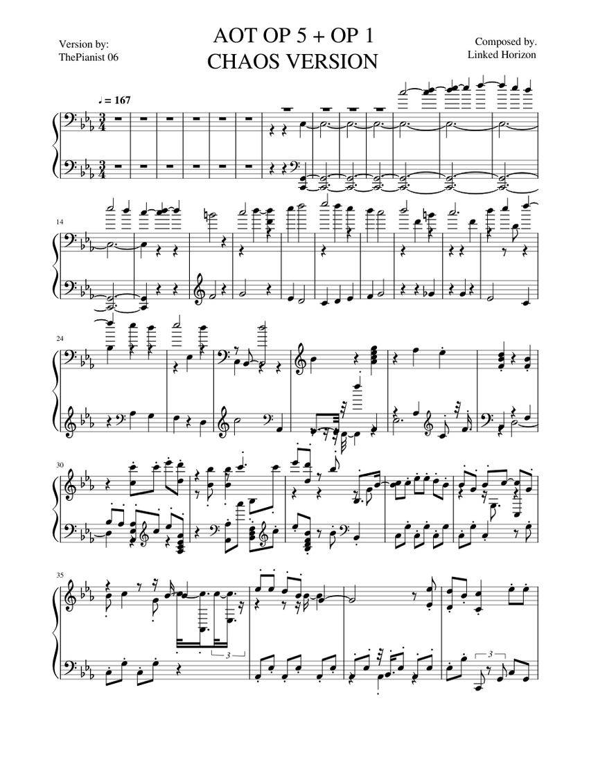 AOT OP 5 & 1 CHAOS VERSION Sheet music for Piano (Solo) | Musescore.com