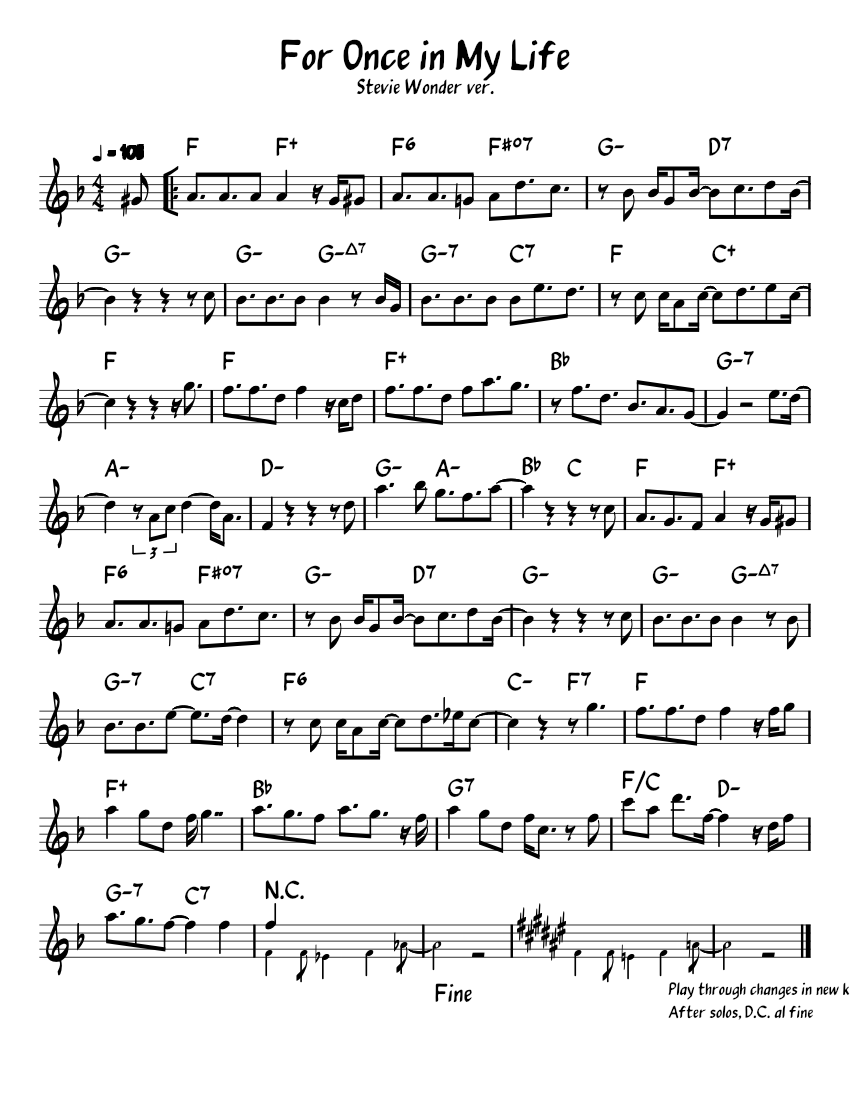 For Once in My Life (Lead Sheet) Sheet music for Piano (Solo) |  Musescore.com