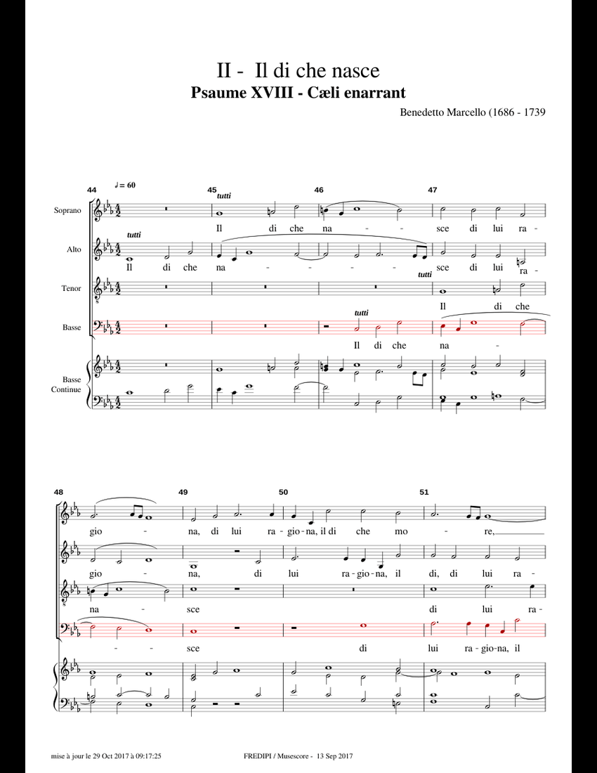 Benedetto Marcello - Psaume 18 - 2 - Il Di Che Nasce - Basse Sheet ...