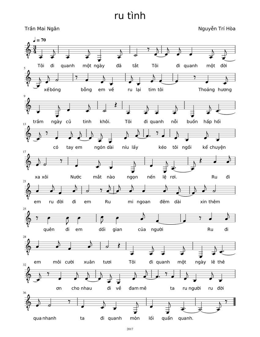 Ru tình Sheet music for Guitar (Solo) | Download and print in PDF or ...