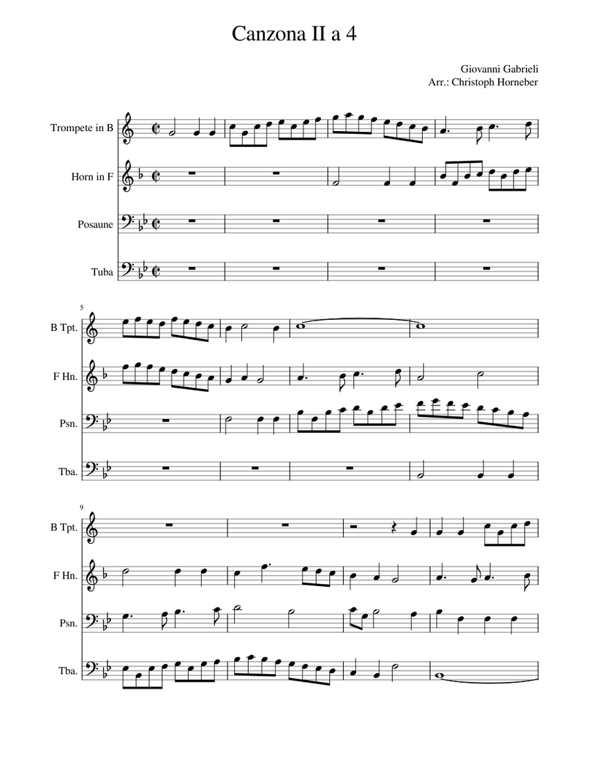 Canzona II a 4 Sheet music for Trombone, Tuba, Trumpet in bflat, French horn (Brass Quartet