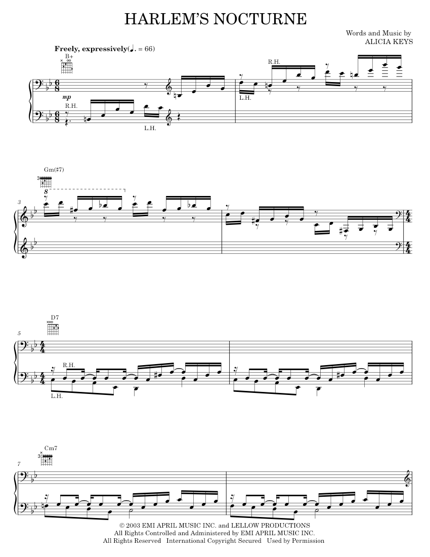 Play Official version of Harlem's Nocturne Sheet Music by Alicia Keys ...