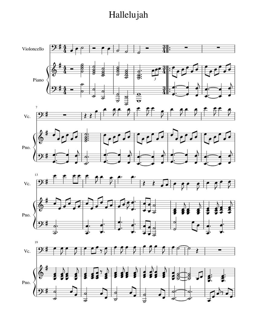 Hallelujah Sheet music for Piano, Cello (Solo) | Download and print in