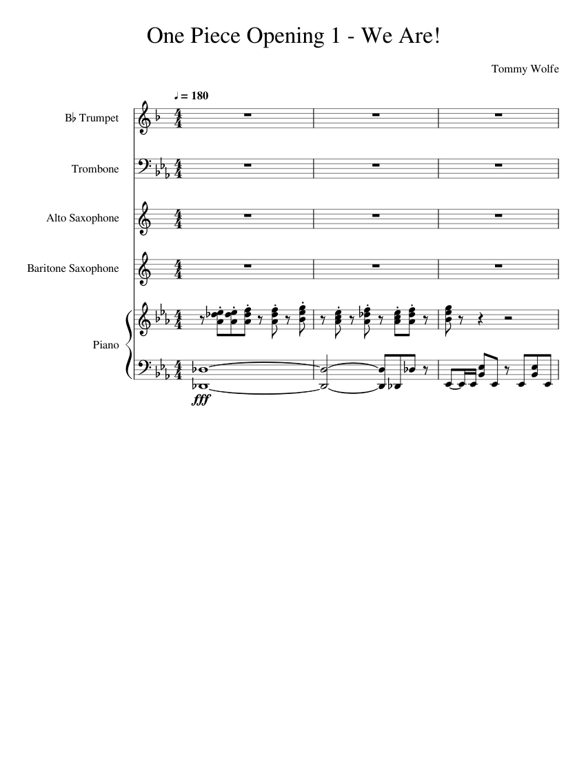 One Piece Opening 1 We Are Sheet Music For Piano Trumpet In B Flat Trombone Saxophone Alto More Instruments Mixed Quintet Musescore Com