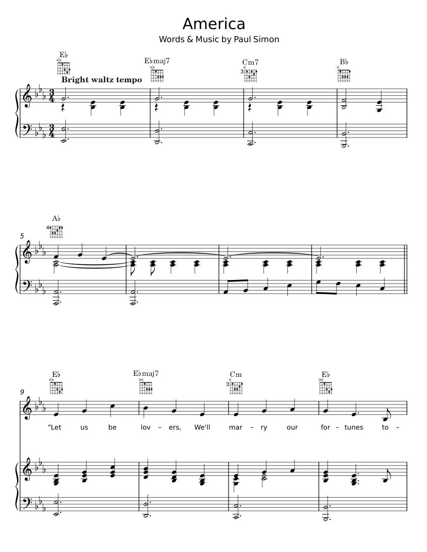 America Chords Razorlight America - Paul Simon Sheet Music with Chords for Piano, Synthesizer ...