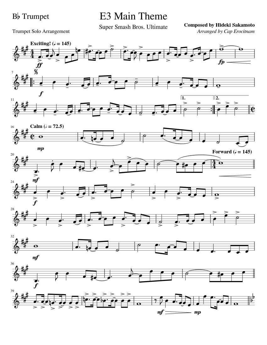 "Main Theme" from Super Smash Bros. Ultimate (Trumpet Solo Ver.) Sheet
