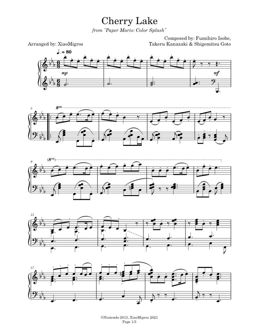 Cherry Lake - Paper Mario: Color Splash Sheet music for Piano (Solo ...