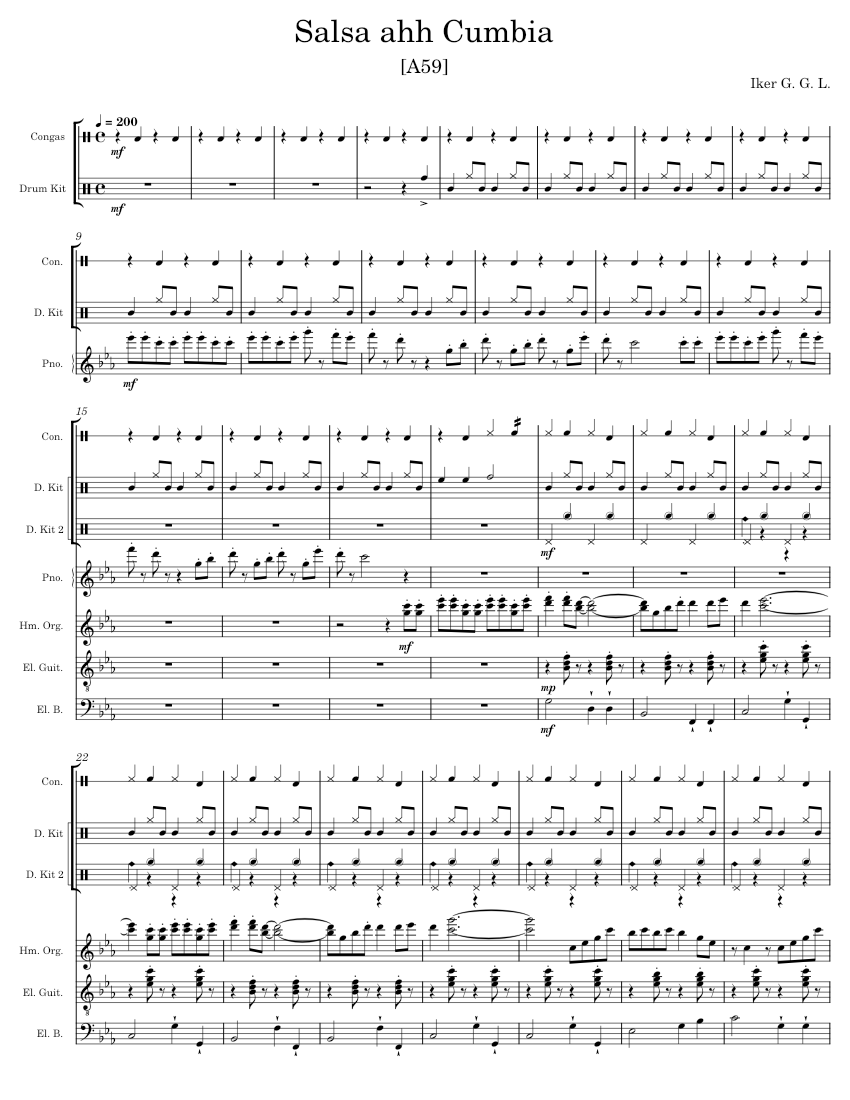 Salsa Ahh Cumbia [A59] Sheet Music for Piano, Organ, Saxophone alto ...