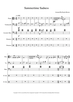 summertime sadness by Lana Del Rey free sheet music | Download PDF or print  on Musescore.com