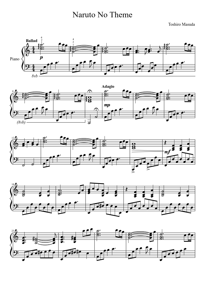 Naruto No Theme Sheet music for Piano (Solo) Easy