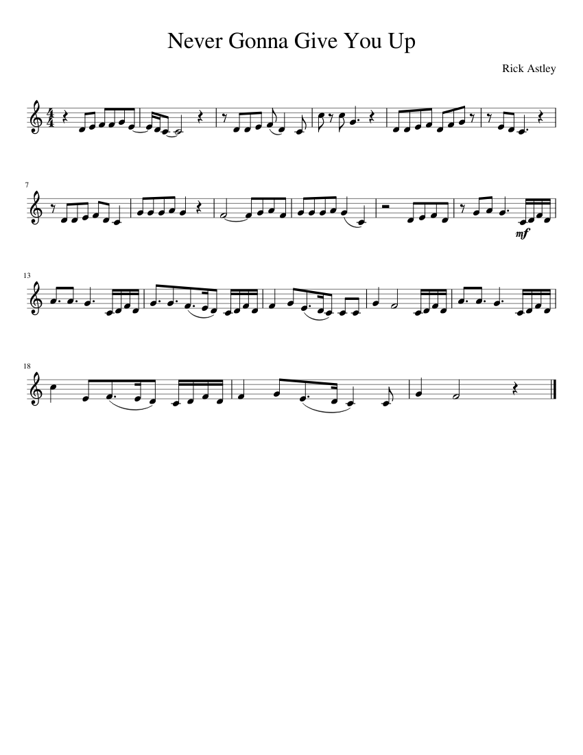 Never Gonna Give You Up Sheet music for Piano (Solo) | Musescore.com