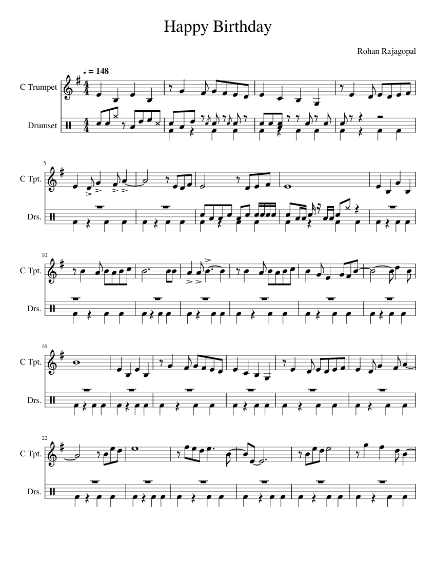 Happy_Birthday Sheet music for Drum group, Trumpet in c (Mixed Duet