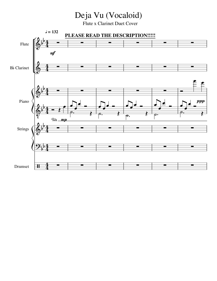 Deja Vu [Vocaloid] (Flute Clarinet Duet) Sheet music for Piano, Violin,  Flute, Drum Group & more instruments (Piano Sextet) | Musescore.com