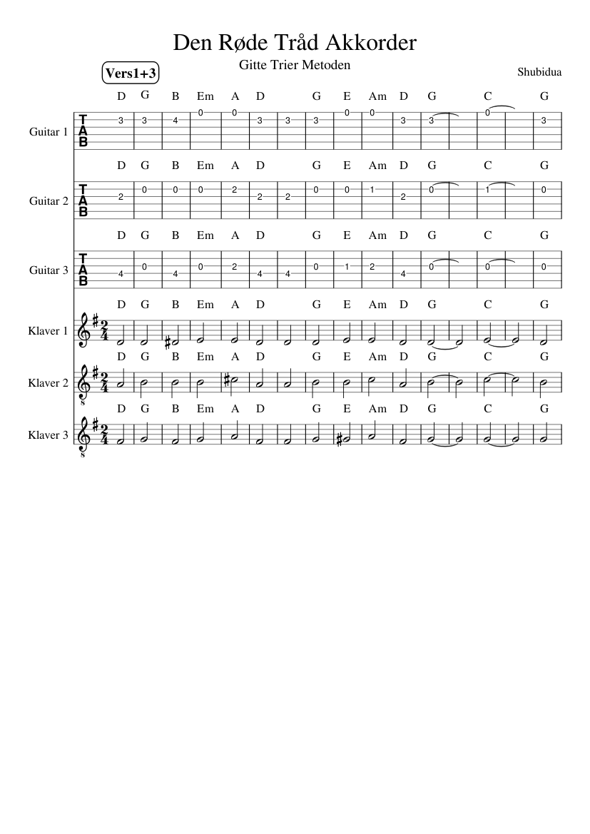 Den Røde Tråd Akkorder Sheet Music and Tab with Chords for Piano ...