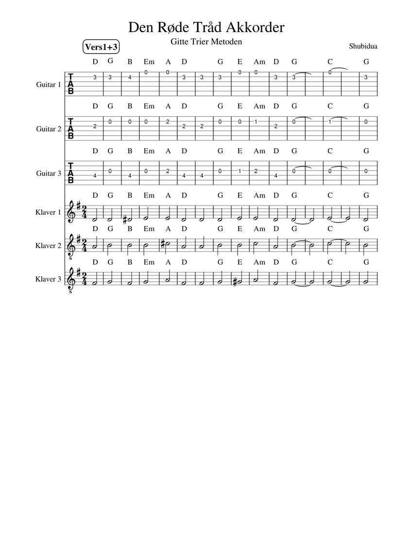 Den Røde Tråd Akkorder Sheet music for Piano, Guitar (Mixed Ensemble ...